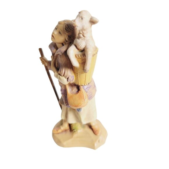 Miriam by Fontanini Young Shepherdess and Lamb in Woven Basket Holding a staff - Picture 2 of 11